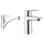 GROHE Mitigeur monocommande évier de cuisine StartEco, chromé, 31685000 (Import Allemagne) & Mitigeur Lavabo Bauloop 23335000 (Import Allemagne), Chromé, Ancienne version