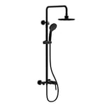 Colonne de douche mitigeur OSL BLACK avec cano, 3 voies, réglable en hauteur de 96 à 136 cm. Avec flexible et pommeau de douche rond