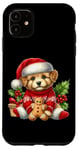 Coque pour iPhone 11 Chiot mignon en bonnet de noel avec biscuit au pain d'épice