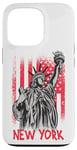 Coque pour iPhone 13 Pro New York Statue de la Liberté Drapeau USA Big Apple NYC