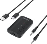 Transmetteur Recepteur Bluetooth 5.3, 2-En-1 Adaptateur Audio Bluetooth Jack 3.5 Mm, Émetteur Bluetooth Double Liaison Pour Avion/Pc/Tv/Système Audio De Voiture/Casque Bluetooth/Enceinte, Noir