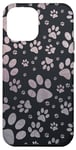 iPhone 13 Pro Max Grey Pink Dog Paw Print Paw Patten ,Dogs lover pet on Black Case