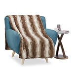 Relaxdays Couverture fausse fourrure couvre-lit moelleux faux poils canapé fauteuil jetée de lit 150 x 200, blanc-brun