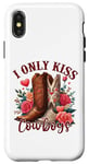 Coque pour iPhone X/XS I Only Kiss Cowboys Tee Bottes de cowboy western Saint-Valentin