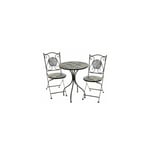 Set Table + 2 Chaises de Jardin Pliable en Métal noir et céramique bleu