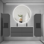 Ensemble meuble double vasque L.120cm 4 tiroirs + lavabo + LED miroir rond 120cm + 2 colonne,anthracite A