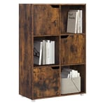 WOLTU Bibliothèque Étagère de Rangement, Meuble Cube 59,6x29x91cm, en MDF, pour Salon, Bureau, avec 3 Portes, 6 Compartiments, Marron Rustique, SK001vbn