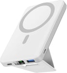 Podoru for Magsafe Power Bank, Magnetic Bank 10000mAh, Foldable White 