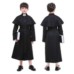 Svarta präster Cassock katolsk romersk dräkt Cape Soutane Halloween kostym för barn Påve Missionär uniform medeltida präster set L (for 130-140cm)