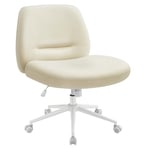 SONGMICS HOME Chaise de Bureau, Fauteuil Ergonomique, Style Moderne avec Base en Étoile, Siège Large et Confortable, Hauteur Réglable, Siège Pivotant, Tissu Coton-Lin, Blanc Crème OBG047W01