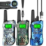 Inspireyes Walkie Talkies for Kids Rechargeable, 48 Hours Working Time 2 Way Radio Long Range, Outdoor Camping Games Toy Birthday Xmas Gift for Boys Girls Age 5 6 8-12, Built-in Compass, 3 Pack Camo