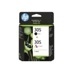 HP 305 - 2-pack - svart, färg (cyan, magenta, gul) - original - bläckpatron