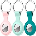 Porte Clef Airtag - Protection en Silicone Lavable - Convient pour Apple Air Tag 2021, Accessoire Etui Airtags, Rose+vert