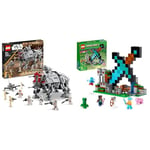 LEGO 75337 Star Wars AT-TE Walker Poseable Toy, Revenge of the Sith Set & 21244 Minecraft The Sword Outpost Building Toy with Creeper, Soldier, Pig and Skeleton Figures