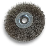 Brosse circulaire inox ø 125 mm Epaisseur 1 rang Fil dur 0.30 mm ondulé Alésage 16 mm Touret meuleuse affûteuse ponceuse Brossage décapage polissage