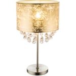 Etc-shop - Lampe de table lampe cristal lampe liseuse lampe de chambre, décor cristal abat-jour clair feuille d'or nickel mat, 1x douille E27, DxH