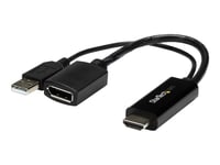 Startech.Com 4K 30Hz Hdmi To Displayport Video Adapter W/ Usb Power - 6 In - Hdmi 1.4 (Male) To Dp 1.2 (Female) Active Monitor Converter (Hd2dp) - Adapterkabel - Hdmi, Usb (Kun Strøm) Hann Til Displayport Hunn - 25.5 Cm - Svart - Aktiv, 4 K 30 Hz (3