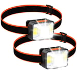 2 Styck Led Head Torch Uppladdningsbar, 2000 Lumens Pannlampa