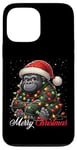 Coque pour iPhone 13 Pro Max Gorilla Merry Christmas Lights Chapeau de Père Noël Neige