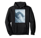 Ice Dragon with Blue Eyes in Snowy Mountains Pullover Hoodie