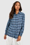 Womens Oversized Checked Shirt - Blue - M, Blue