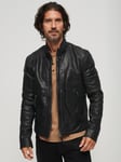 Superdry Leather Racer Jacket, Cow Indie Black