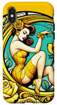 Coque pour iPhone X/XS Rose jaune Pinup Girl Illustration Roses Jardin Art