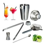 Relaxdays 10020581 Kit Cocktail set 5 pièces inox Bar Doseur Pince Passoire agitateur argenté