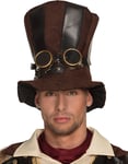 Brun Steampunk Cylinderhatt med Goggles och Skinnimiterade Partier