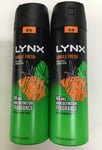 Lynx Body Spray Jungle Fresh 48Hrs Protection High Definition Fragrance 2x 200ml