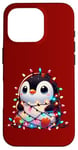 iPhone 16 Pro Christmas Penguin with Light Strings Clumsy Cute Entangled Case