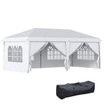 Outsunny Tonnelle de Jardin Tonnelle Pliante Imperméable Tentes de Reception 6L x 3l x 2,7H m 4 parois latérales Amovibles 4 fenêtres + Sac de Transport Blanc