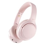 iKF T1 Wireless Headphones, Bluetooth Overhead Headset With Deep Bass, 50H Playtime and Quick Charge, Foldable Lightweight Design with Multipoint Connection, Clear Calls for Work,Travel (Pink)