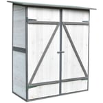 Armoire de jardin avec toit monopente et porte à double battant abri de jardin en bois blanc/gris 162 x 140 x 75 cm, avec étagère - Melko