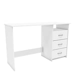 Demeyere Aristote Bureau Informatique avec Rangement 3 tiroirs et 1 Niche, Panneau de Particules, Blanc Mat, 123x50x76,5 cm