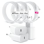 Lot de 3 pour Chargeur Rapide iPhone, 25W PD USB-C Prise Secteur avec 2m Câble (iPhone 11/12/13/14 25W)