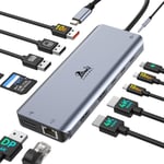 Station D'Accueil Usb C 2 Hdmi Dp Display Port Docking Station Triple Écran,Hub Usb C Double Moniteur 10Gbps Usb 3.1 Adaptateur Multiport Usb C Vers Dp,Usb3.1,Rj45,Pd,Hub Usb C Hdmi Pour Hp,Dell