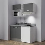 Kitchenette K13L - 140 cm - emplacements frigo, hotte et micro-ondes-Gris-Cromo-évier à gauche