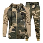 FHKGCD Ensembles Hommes Camouflage Automne Survêtement Veste + Pantalon Ensembles Survêtement Homme Vêtements De Sport en Plein Air Sweat À Capuche-Kaki, XXL