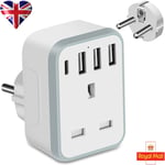 UK to EU Euro Europe Plug Travel Adapter with USB Ports For Home Office 4 USB