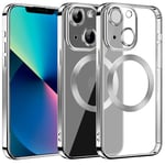 S. Dawezo Coque Magnétique pour iPhone 13, Compatible avec MagSafe, Protection Militaire, Résistante aux Rayures, Résistante aux Chocs, Coque Mince et Transparente pour iPhone 13, Argent