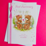 On Your First Anniversary Card 1st Cute Bears Wedding For One Another 19x13cm