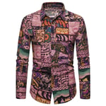 RIQWOUQT Homme Chemise Fleurie Manches Longues,Fuchsia Graffiti Chemise en Lin Floral Homme À Manches Longues Design Ethnique Imprimé Homme Hawaiien Robe Rétro Slim M-3Xl,3X,Large