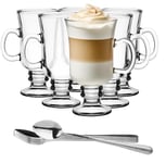 Glasmark KROSNO 1992 Lot De 6 Verres À Café Irish Coffee En Verre Transparent 200 ml Thermiques Thé Latte Cappuccino Avec Cuillères