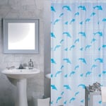 Rideau de douche Plastique PVA 180x200cm Motif dauphins Bleu  Blanc  Anneaux inclus MSV