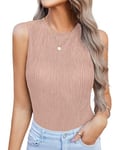 HOTOUCH Women's Summer Tank Tops Ladies Sleeveless Vests Tanks Top Casual Shirts Round Neck Vest Blouses Lotus Root Pink M