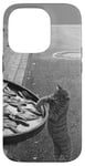 Coque pour iPhone 14 Pro T-shirt humoristique image chat vole poisson Sweat à capuche amusant