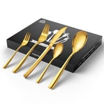 vancasso Cutlery Set, Gold Cutlery Set for 6 People, 30 Piece Tableware Cutlery Set for Home Restaurant Party, Cutlery Include Dinner Forks/Spoons/Knives, Square Edge & Mirror Polished