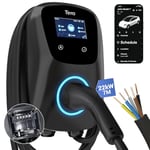 Tera EV Chargeur Intelligent avec Application 32A Type 2 22 KW borne de Recharge à Domicile 400V CE & TÜV Wallbox 7 m câble avec Support Chargeur contrôle de l'application câblage Fixe W01 Noir