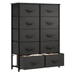 YITAHOME Commode pour Chambre à Coucher, Commode à 10 Tiroirs en Tissu Meuble de Rangement avec Dessus en Bois et Grand Espace de Rangement, Salon, Chambre d'enfant, Gris Profond